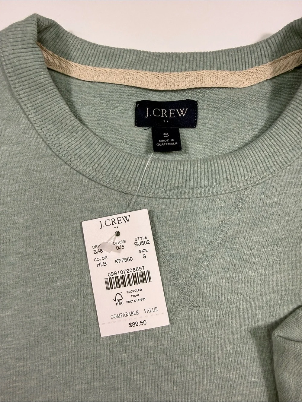 J. Crew Men's Light Sage Green Crewneck Sweatshirt